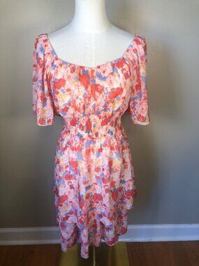 Grace Karin Smocked Waist Tiered Floral Dress Boho Cottagecore Size S